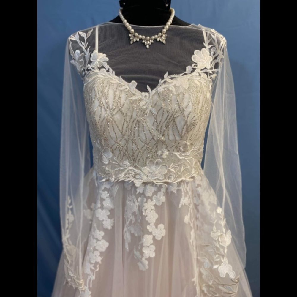 Glitter Boho A-line Wedding Dress w/ Removable Sleeves
